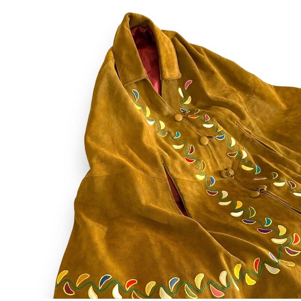 Vintage Leather Fringe Embroidered Cape Western Indian One Size Large - Picture 5 of 16